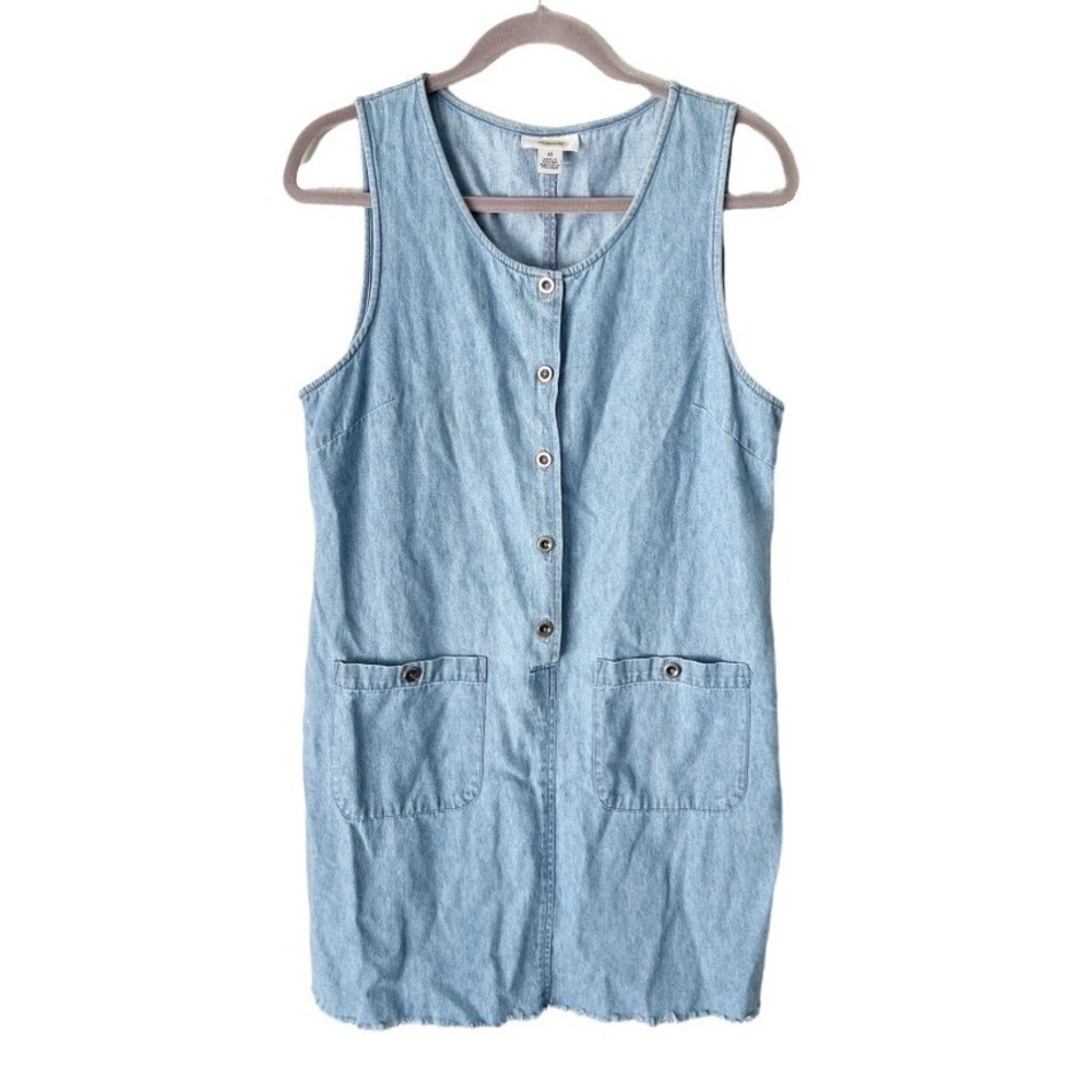 Vintage Talbots Light Wash Denim Jumper Dress Size 10 100% Cotton Utility 90s